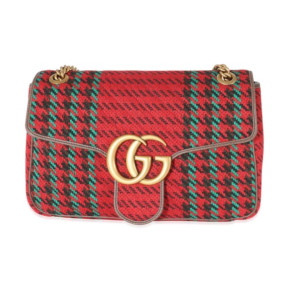Gucci Multicolor Houndstooth Wool Small GG Marmont Shoulder Bag - Picture 1 of 8